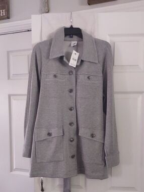 Light Gray Button-Front Utility Jacket for Women